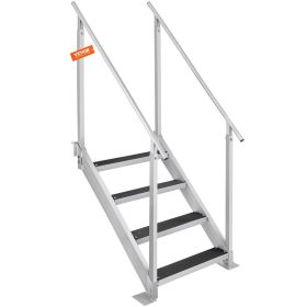 VEVOR Dock Ladder, Adjustable Height, 500 lbs Load Capacity, Aluminum Alloy Steps Pontoon Boat Ladder with Dual Handrails & Nonslip Rubber Mat, Ideal