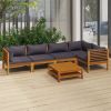 6 Piece Patio Lounge Set with Cushion Solid Acacia Wood
