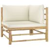 2 Piece Patio Lounge Set with Cream White Cushions Bamboo