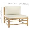 2 Piece Patio Lounge Set with Cream White Cushions Bamboo