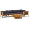 6 Piece Patio Lounge Set with Cushion Solid Acacia Wood