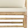 2 Piece Patio Lounge Set with Cream White Cushions Bamboo