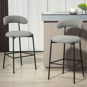 26 Counter Height Bar Stools Teddy Fabric Cover Kitchen Island Counter Bar Stool With Black Powder Coating Base And Footrest (Color: grey)