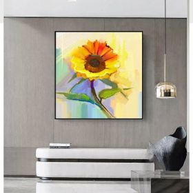 Modern canvas wall art famous sunflower flower decoration hand painted abstract oil painting canvas living room wall decoration painting (size: 80x80cm)
