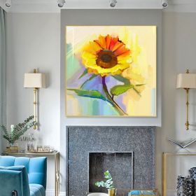 Modern canvas wall art famous sunflower flower decoration hand painted abstract oil painting canvas living room wall decoration painting (size: 90x90cm)